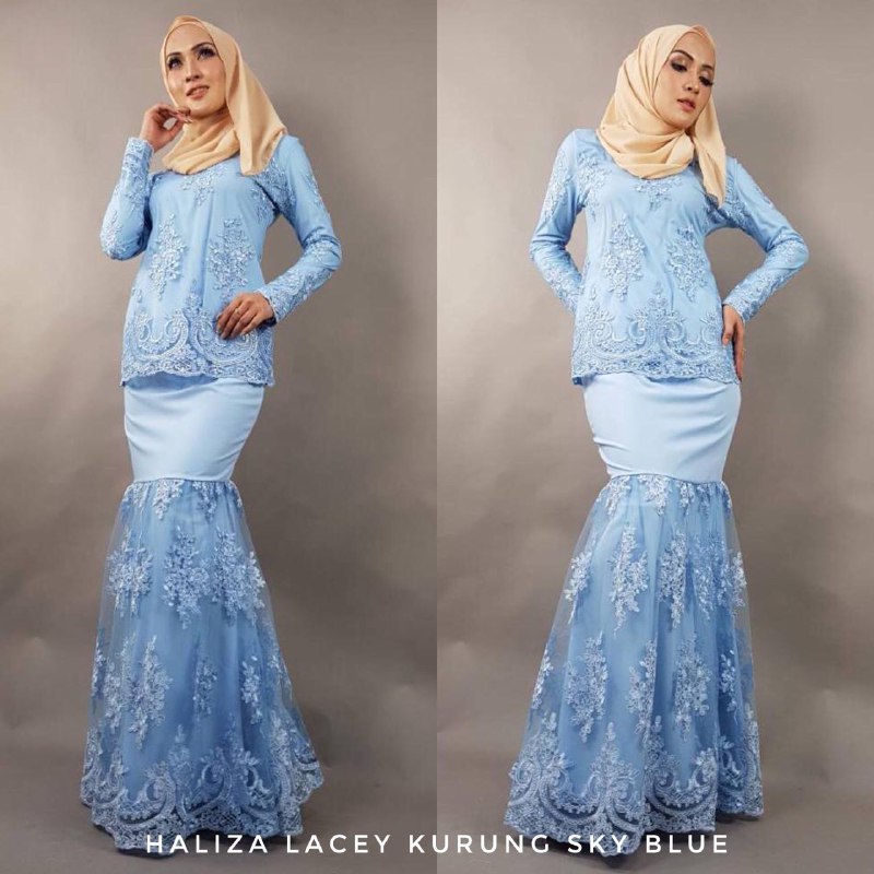 1112 Haliza Lacey Kurung Sky Blue